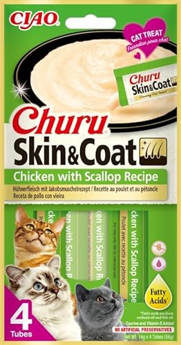 Churu Cat Skin & Coat Snack für Katzen, 12 x 4 x 14 g (Huhn und Jakobsmuschel) von CT-TRONICS