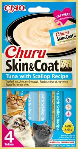 Churu Cat Skin & Coat Snack für Katzen, 12 x 4 x 14 g (Thunfisch und Jakobsmuschel) von CT-TRONICS