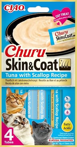 Churu Cat Skin & Coat Snack für Katzen, 12 x 4 x 14 g (Thunfisch und Jakobsmuschel) von CT-TRONICS