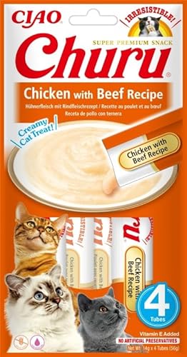 Churu Snack für Katzen, 12 x 4 x 14 g, Nassfutter für Katzen (Hühnchen und Ochse) von CT-TRONICS