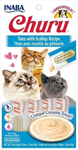 Churu Snack für Katzen, 12 x 4 x 14 g, Nassfutter für Katzen (Thunfisch mit Jakobsmuscheln) von CT-TRONICS