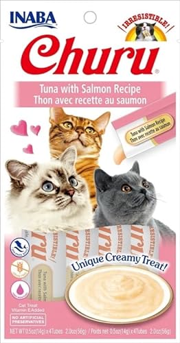 Churu Snack für Katzen, 12 x 4 x 14 g, Nassfutter für Katzen (Thunfisch mit Lachs) von CT-TRONICS