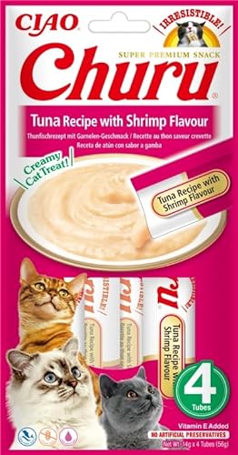 Churu Snack für Katzen, 12 x 4 x 14 g, Nassfutter für Katzen (Thunfisch und Garnelen) von CT-TRONICS