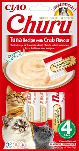 Churu Snack für Katzen, 12 x 4 x 14 g, Nassfutter für Katzen (Thunfisch und Krabben) von CT-TRONICS