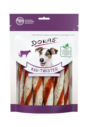 DOKAS Twister aus Rindsleder, Darm und Brust, 9 x 200 g Hundefutter (Ente) von DOKAS