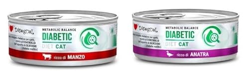Disugual Diabetiker-Katze, besondere Ernährungsbedürfnisse, verschiedene Geschmacksrichtungen und Mischungen, (12 x 85 g, 6 x Rindfleisch, 6 x Ente) von CT-TRONICS