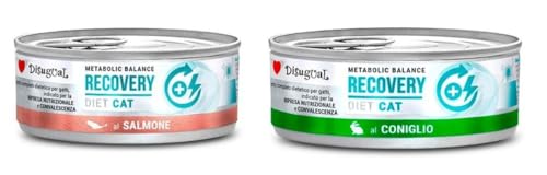Disugual Diät für Katze, besondere Ernährungsbedürfnisse, verschiedene Geschmacksrichtungen und Mischungen, (12 x 85 g, 6 x Kaninchen, 6 x Lachs) von CT-TRONICS
