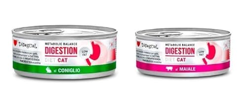Disugual Katzen-Diät, geringe Fettverdauung, besondere Ernährungsbedürfnisse, verschiedene Geschmacksrichtungen und Mischungen, (12 x 85 g, 6 x Kaninchen, 6 x Schwein) von CT-TRONICS