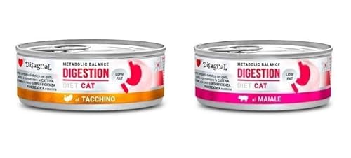 Disugual Katzen-Diät, geringe Fettverdauung, besondere Ernährungsbedürfnisse, verschiedene Geschmacksrichtungen und Mischungen, (12 x 85 g, 6 x Truthahn, 6 x Schwein) von CT-TRONICS