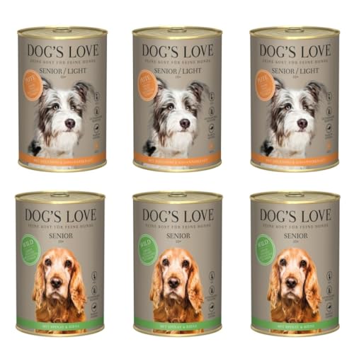 Dog's Love Senior Nassfutter für Hunde ab 10 Jahren, 6 x 400 g (3 x Truthahn Light 3 x Hirsch) von CT-TRONICS