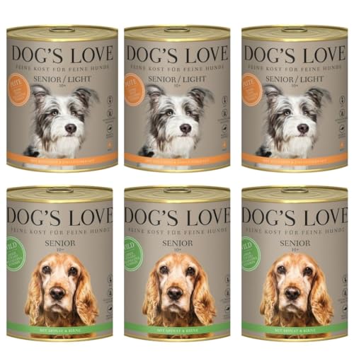 Dog's Love Senior Nassfutter für Hunde ab 10 Jahren, 6 x 800 g (3 x Truthahn Light 3 x Hirsch) von CT-TRONICS