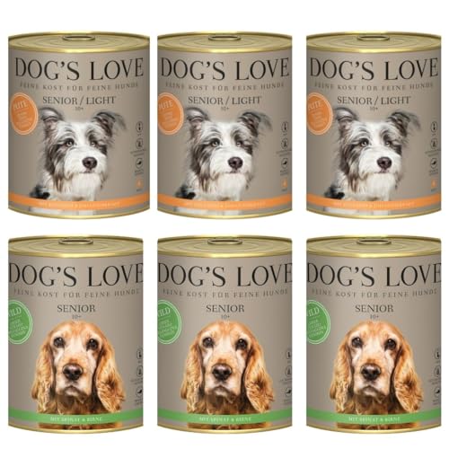 Dog's Love Senior Nassfutter für Hunde ab 10 Jahren, 6 x 800 g (3 x Truthahn Light 3 x Hirsch) von CT-TRONICS