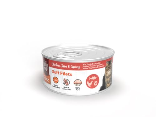 Hobby First Nassfutter für Katzen, 100 % natürlich, verschiedene Geschmacksrichtungen, 12 x 70 g, (12 x 70 g, Huhn, Thunfisch und Garnelen) von CT-TRONICS