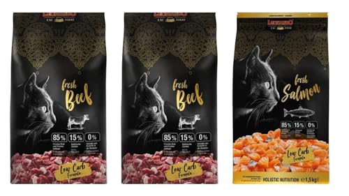 Leonardo Fresh | Trockenfutter für Katzen mit 85% frischem Fleisch | alle Rassen ab 1 Jahr alt, 3 x 250 g (Rindfleisch x 2 Lachs x 1) von CT-TRONICS