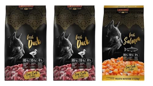 Leonardo Fresh | Trockenfutter für Katzen mit 85% frischem Fleisch | alle Rassen ab 1 Jahr alt, Packung 3 x 250 g (Ente x 2 Lachs x1) von CT-TRONICS