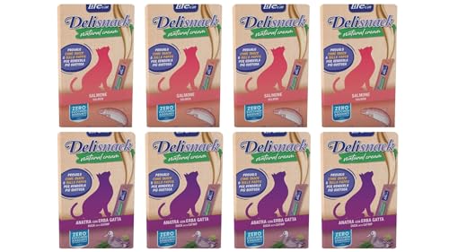 Life Cat | Gesunde Snacks für Katzen | Packung mit 8 Stück x 6 Beutel x 15 g (4 x Ente mit Katzenminze, 4 x Lachs) von CT-TRONICS