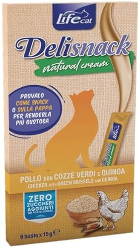 Life Cat | Gesunde Snacks für Katzen | Packung mit 8 Stück x 6 Beutel x 15 g (Hühnchen mit grünen Muscheln und Quinoa) von CT-TRONICS