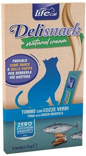 Life Cat | Gesunde Snacks für Katzen | Packung mit 8 Stück x 6 Beutel x 15 g (Thunfisch mit grünen Muscheln) von CT-TRONICS