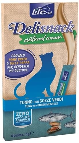 Life Cat | Gesunde Snacks für Katzen | Packung mit 8 Stück x 6 Beutel x 15 g (Thunfisch mit grünen Muscheln) von CT-TRONICS