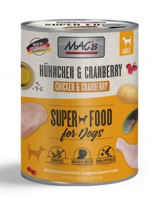 CT-TRONICS Mac´S Dog Nassfutter für Hunde, verschiedene Geschmacksrichtungen, 6 Dosen x 800 g (Huhn und Blaubeeren) von CT-TRONICS