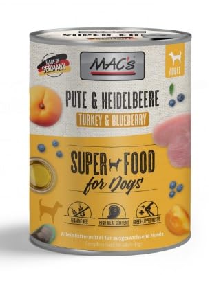 CT-TRONICS Mac´S Dog Nassfutter für Hunde, verschiedene Geschmacksrichtungen, 6 Dosen x 800 g (Vogel und Blaubeeren) von CT-TRONICS