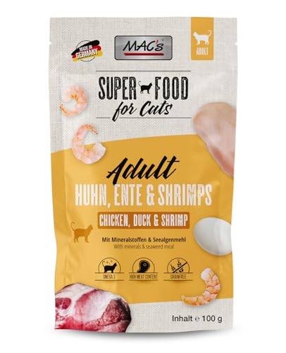 Mac's Cat Pouch Nassfutter für Katzen, 12 x 100 g (Huhn, Ente und Garnelen) von CT-TRONICS