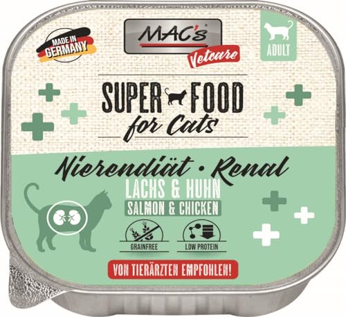 Mac's Cat Vetcare Premium Nassfutter für Katzen, spezielle Diäten, 16 x 100 g (Lachs und Huhn, Nieren-Diät) von CT-TRONICS