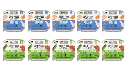 Mac's Dog Nassfutter für Hunde, 10 x 150 g, verschiedene Mischungen (5 x Rindfleisch, Geflügel und Zucchini, 5 x Huhn und Lachs) von CT-TRONICS