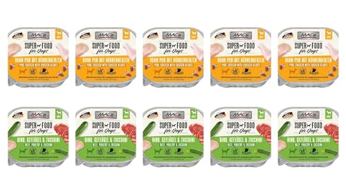 Mac's Dog Nassfutter für Hunde, 10 x 150 g, verschiedene Mischungen (5 x Rindfleisch, Geflügel und Zucchini, 5 x reines Huhn und Hühnerherzen) von CT-TRONICS