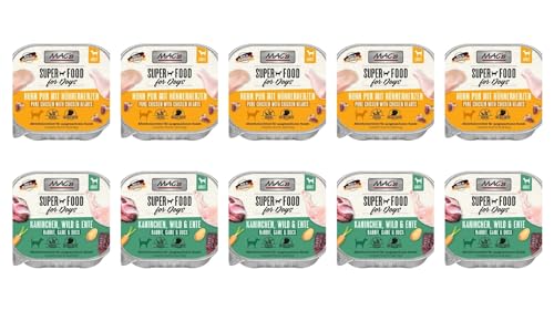 Mac's Dog Nassfutter für Hunde, 10 x 150 g, verschiedene Mischungen (5 x reines Huhn und Hühnerherzen, 5 x Kaninchen, Hirsch und Ente) von CT-TRONICS