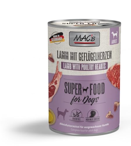 Mac´s Dog Super Premium Nassfutter für Hunde, verschiedene Geschmacksrichtungen, 6 Dosen x 400 g (Lamm mit Vogelherzen) von CT-TRONICS