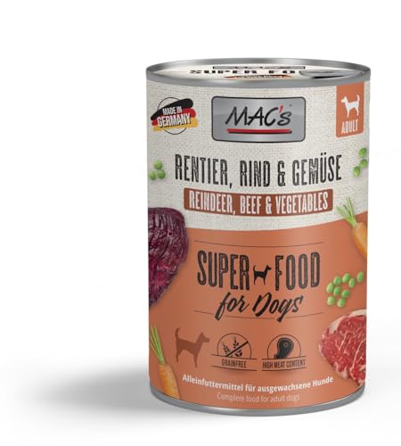 Mac´s Dog Super Premium Nassfutter für Hunde, verschiedene Geschmacksrichtungen, 6 Dosen x 400 g (Rentier, Rindfleisch und Gemüse) von CT-TRONICS