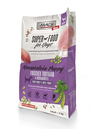 Mac's Dog Trockenfutter für Hunde, Monoprothese, Welpen, Truthahn und Süßigkeiten (3 kg) von CT-TRONICS