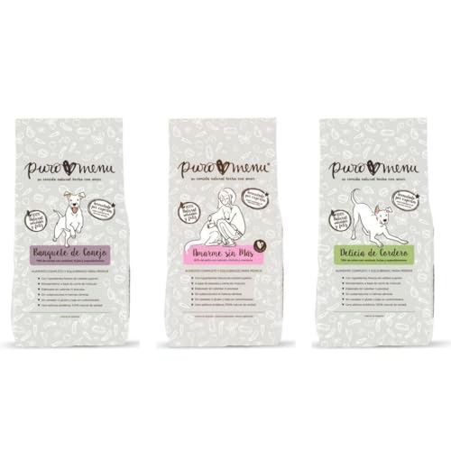 Puro Barf-Menü für Hunde, frische und natürliche Schalen, 12 x 1 kg, verschiedene Packungen (4 x Kaninchen, 4 x Huhn und Lachs, 4 x Lamm) von CT-TRONICS