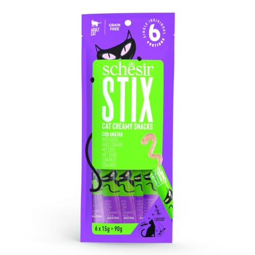 SCHESIR STIX Snack für die Katze, 12 (Umschläge) x 6 (Tuben) x 15 g, 72 Tuben (Ente) von CT-TRONICS