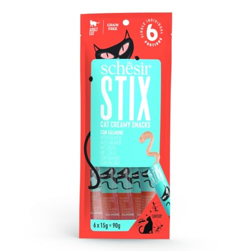 SCHESIR STIX Snack für die Katze, 12 (Umschläge) x 6 (Tuben) x 15 g, 72 Tuben (Lachs) von CT-TRONICS