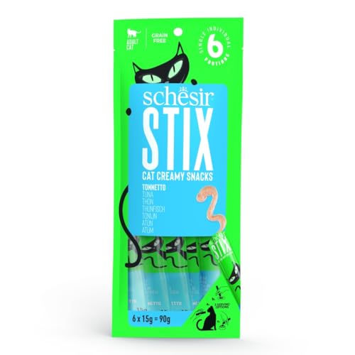 SCHESIR STIX Snack für die Katze, 12 (Umschläge) x6(Tuben) x15 g | 72 Tuben (Thunfisch) von CT-TRONICS