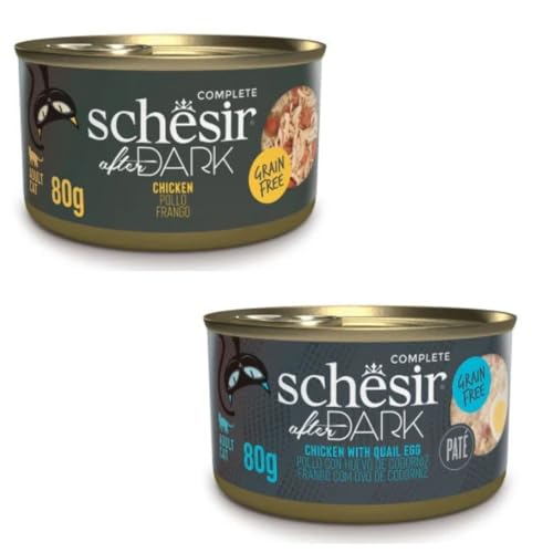 Schesir After Dark | Nassfutter für Katzen | in Pastete und Brühe | 2er Pack | 24 x 80 g | sortiert (24 x 80 g, Hühnchen in Brühe + Huhn mit Wachtelei) von CT-TRONICS