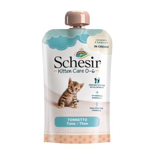 Schesir Kitten Nassfutter für Katzen von 0 bis 1 Jahr (Thunfisch in Sahne, Beutel mit Deckel, 20 x 150 g) von CT-TRONICS