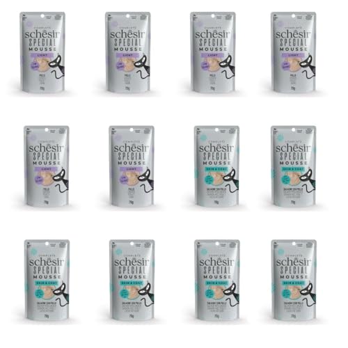 Schesir Special Nassfutter für anspruchsvolle Katzen, 12 x 70 g (6 x Skin&Coat Lachs mit Huhn 6 x Light) von CT-TRONICS