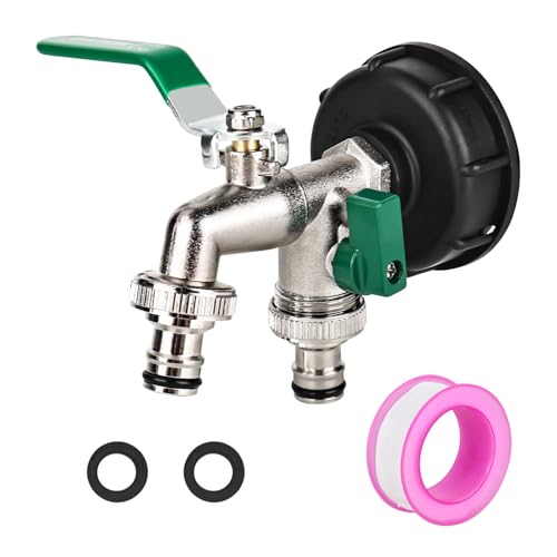 CTDMJ IBC Auslaufhahn,1000L Wassertank Wasserhahn, IBC Tank Auslaufhahn 1/2 Zoll mit Auslauf Verlängerung S60x6 Grobgewinde, IBC Container Anschluss Adapter für Wassertank (Grün) von CTDMJ