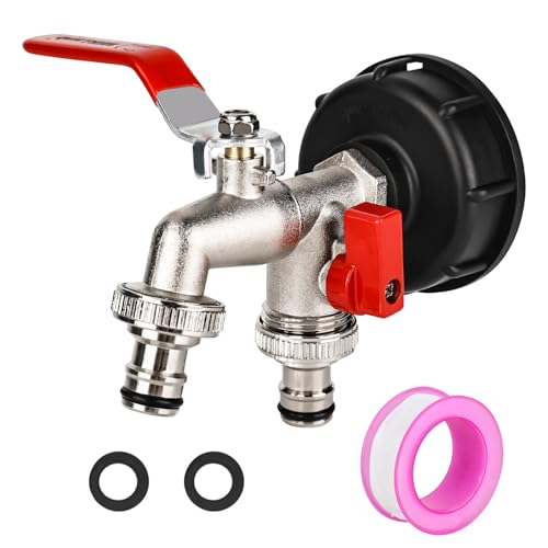 CTDMJ IBC Auslaufhahn,1000L Wassertank Wasserhahn, IBC Tank Auslaufhahn 1/2 Zoll mit Auslauf Verlängerung S60x6 Grobgewinde, IBC Container Anschluss Adapter für Wassertank (Rot) von CTDMJ