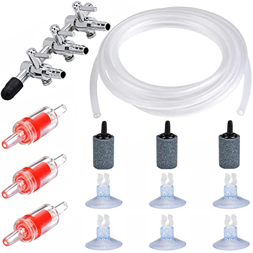 CTRICALVER Aquarium Luftpumpe Zubehör, 3wege-Luftstromregelung Wasserpumpensplitter Verteilerhebeladapter, 5M Luftschlauch, Sauerstoff Stein, Rückschlagventile, Saugnapf-Clips von CTRICALVER