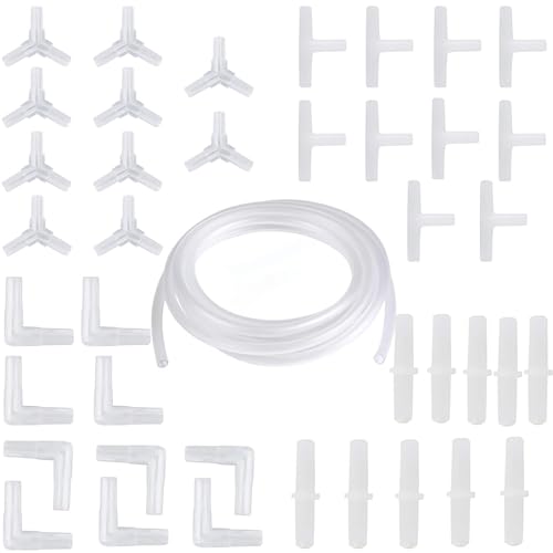 CTRICALVER Luftschlauchanschluss 40-teiliges Set Y | T | L | I Typ Anschlusszweigverbindung 4 Typen Aquarium Kunststoff klarer Sauerstoffschlauch Außendurchmesser 5 mm Innendurchmesser 4 mm (5 m) von CTRICALVER
