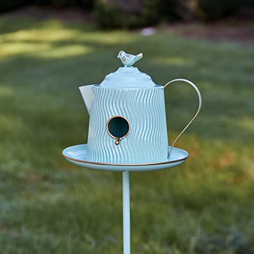 CTW Home Collection Teekessel Vogelhaus Gartenstecker 96,5 cm Höhe Metall Outdoor Akzent Garten Dekor von CTW Home Collection