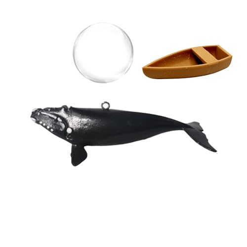 CTWPets Schwimmende Aquarium-Kreaturen, 2 Stück, Hai mit Nano-Boot, hängende Aquarium-Dekoration mit transparentem schwimmendem Ball und Schnur, Betta-Fisch-Dekor (Buckelwal) von CTWPets