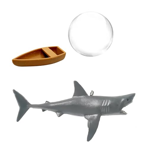 CTWPets Schwimmende Aquarium-Kreaturen, 2 Stück, Hai mit Nano-Boot, hängende Aquarium-Dekoration mit transparentem schwimmendem Ball und Schnur, Betta-Fisch-Dekor (Weißer Hai) von CTWPets