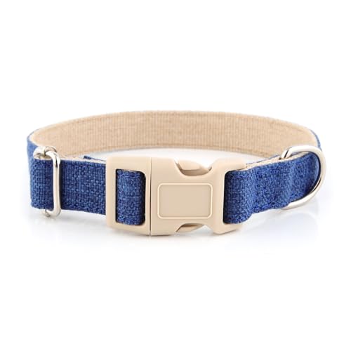 Hundehalsband aus Baumwollhanf mit D-Ring aus Edelstahl, verstellbares Haustierhalsband mit Sicherheitsschnalle für kleine, mittelgroße und große Hunde, 5 Farboptionen (Blau, XL) von CUANGSJG