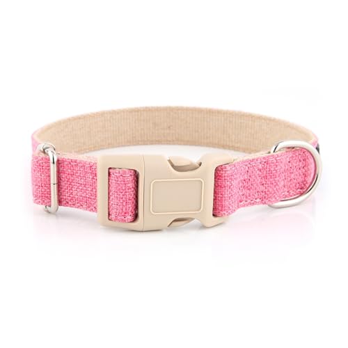 Hundehalsband aus Baumwollhanf mit D-Ring aus Edelstahl, verstellbares Haustierhalsband mit Sicherheitsschnalle für kleine, mittelgroße und große Hunde, 5 Farboptionen (Rosa, L) von CUANGSJG
