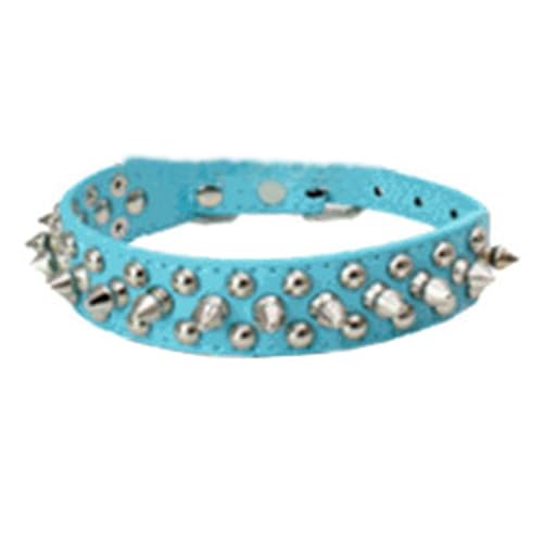 Hundehalsband für Hunde und Katzen, Punk-Stil, mit Nieten, Rundkopf, Nieten, Leder, Haustierhalsband in mehreren Farben (Blau, S) von CUANGSJG